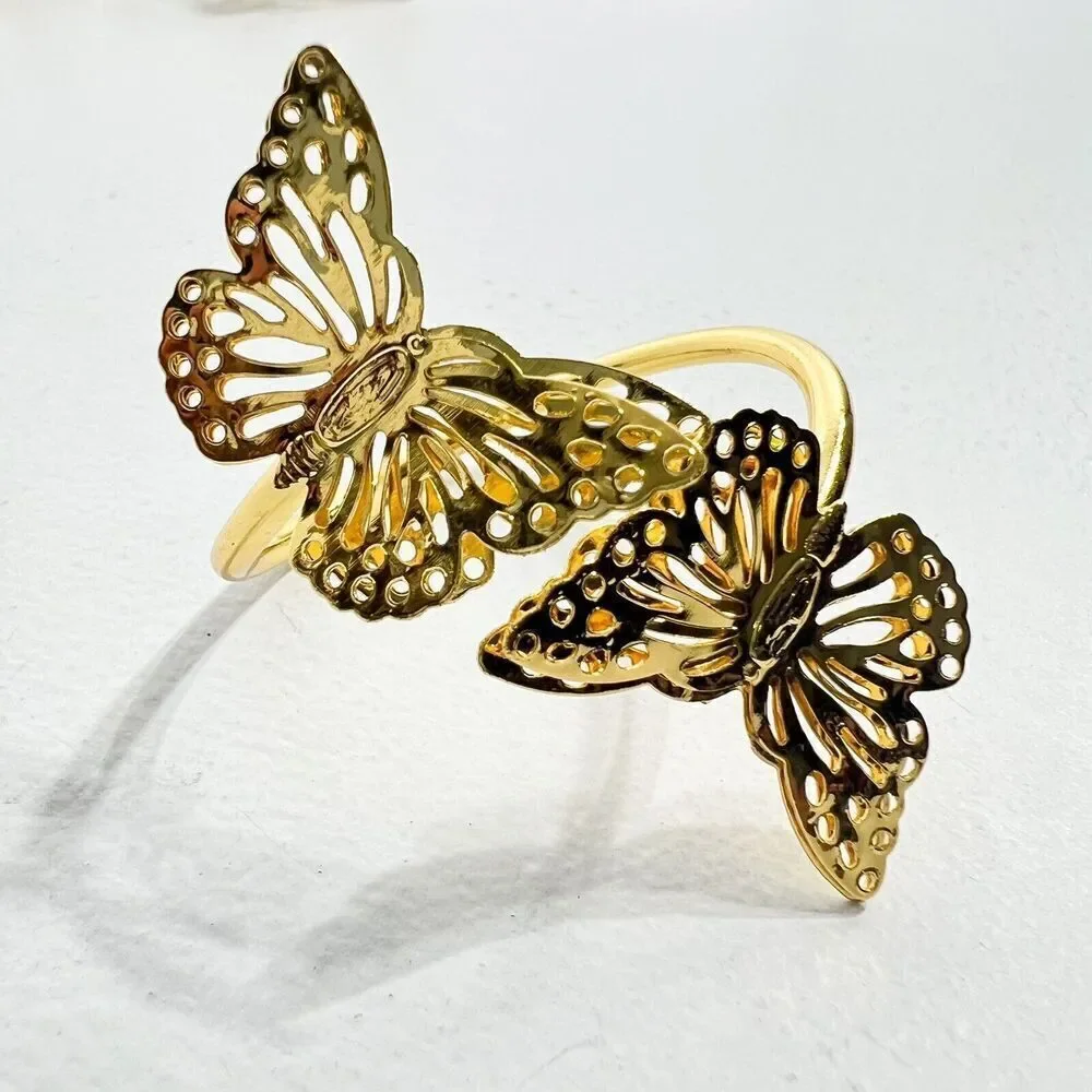 Napkin Rings Twin Butterfly Gold Tone Metal Set of 12 Dinner NEW